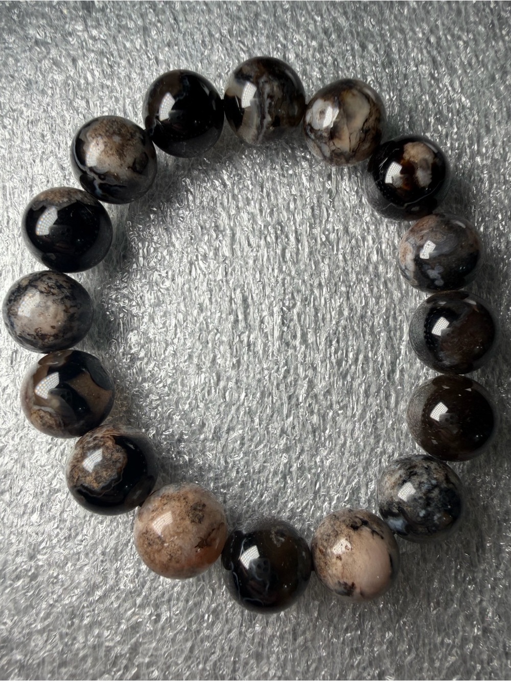 12MM Black Sakura Flower Agate Natural Crystal Bracelet